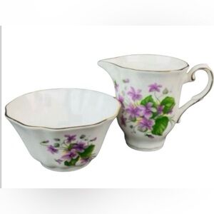 Vintage Royal Grafton Bone China floral design white sugar bowl & creamer